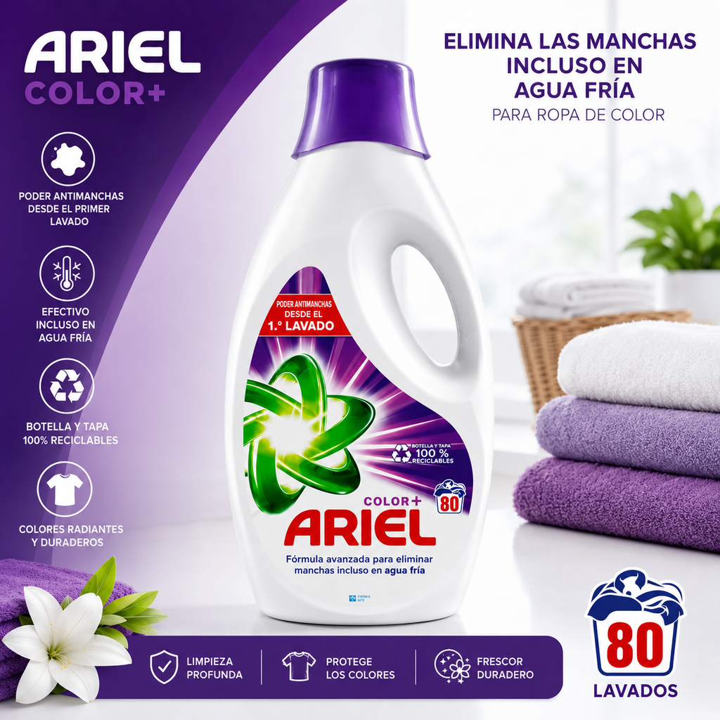 ARIEL COLOR+ 3,6L – 80 LAVADOS
